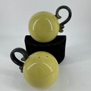 Salt & Pepper Shakers Green Orb Ball Shaped Handled MCM VTG Retro Kitchen